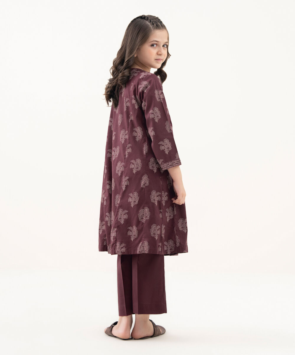 Girl's Cotton Viscose Printed Red 2 Piece Suit