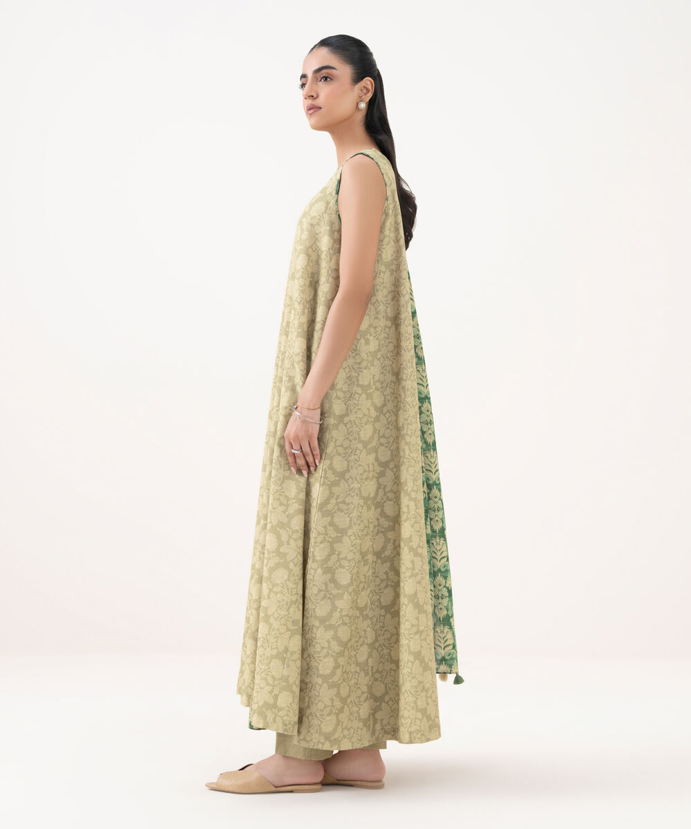 Women's Unstitched Khaddar Printed Beige 3 Piece Suit