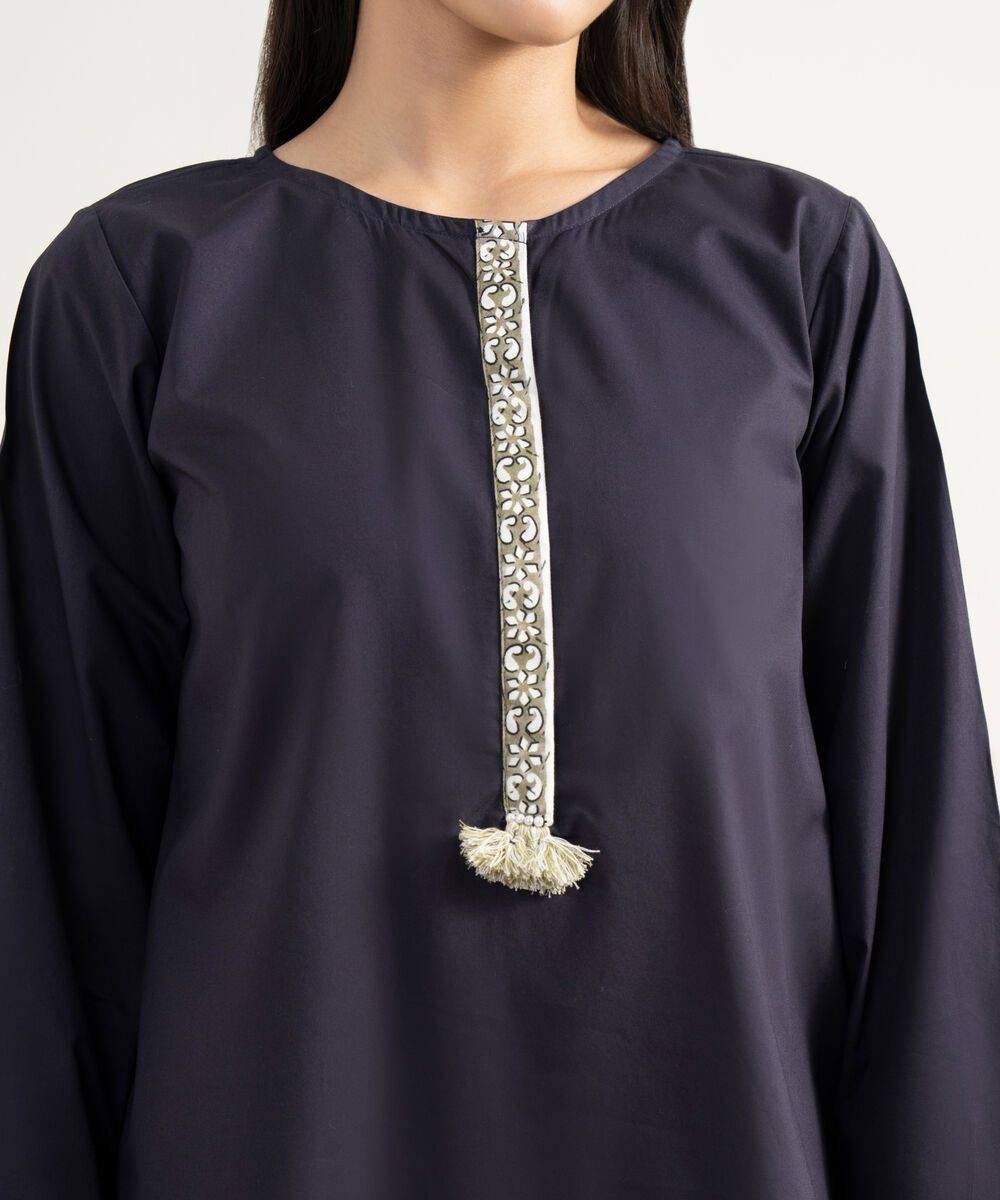 Women's RTW Lawn Solid Black Straight Shirt