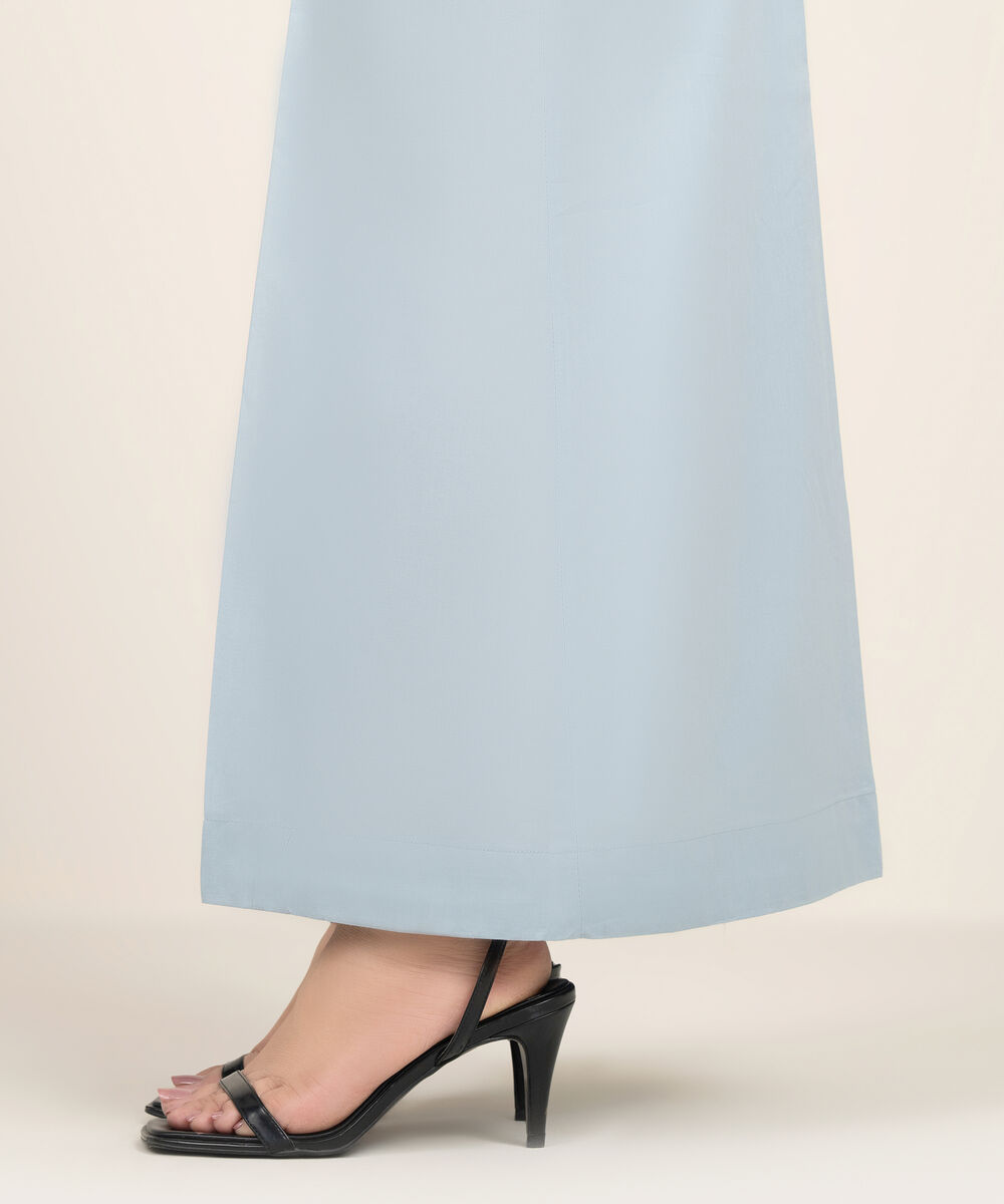 Women's RTW Cambric Solid Blue Flared Pants