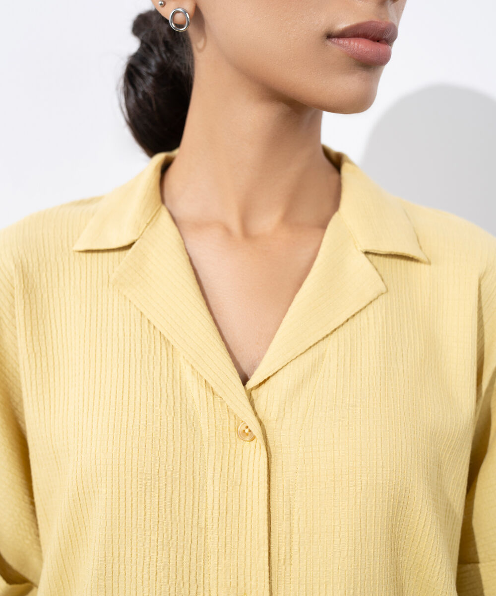 Women's Western Wear Lime Regular Fit Seersucker Shirt