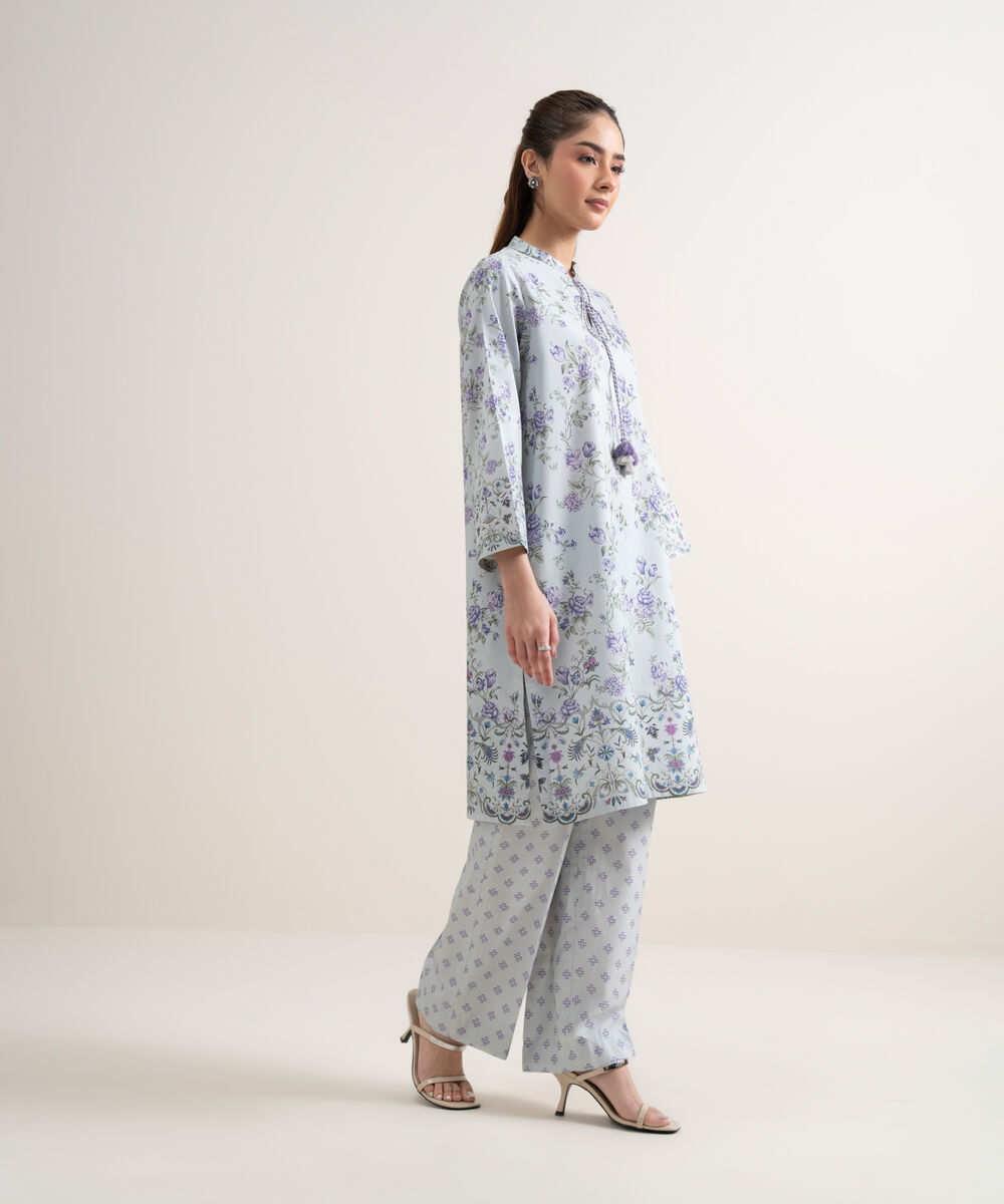 Women's Unstitched Lawn Printed Grey 2 Piece Suit