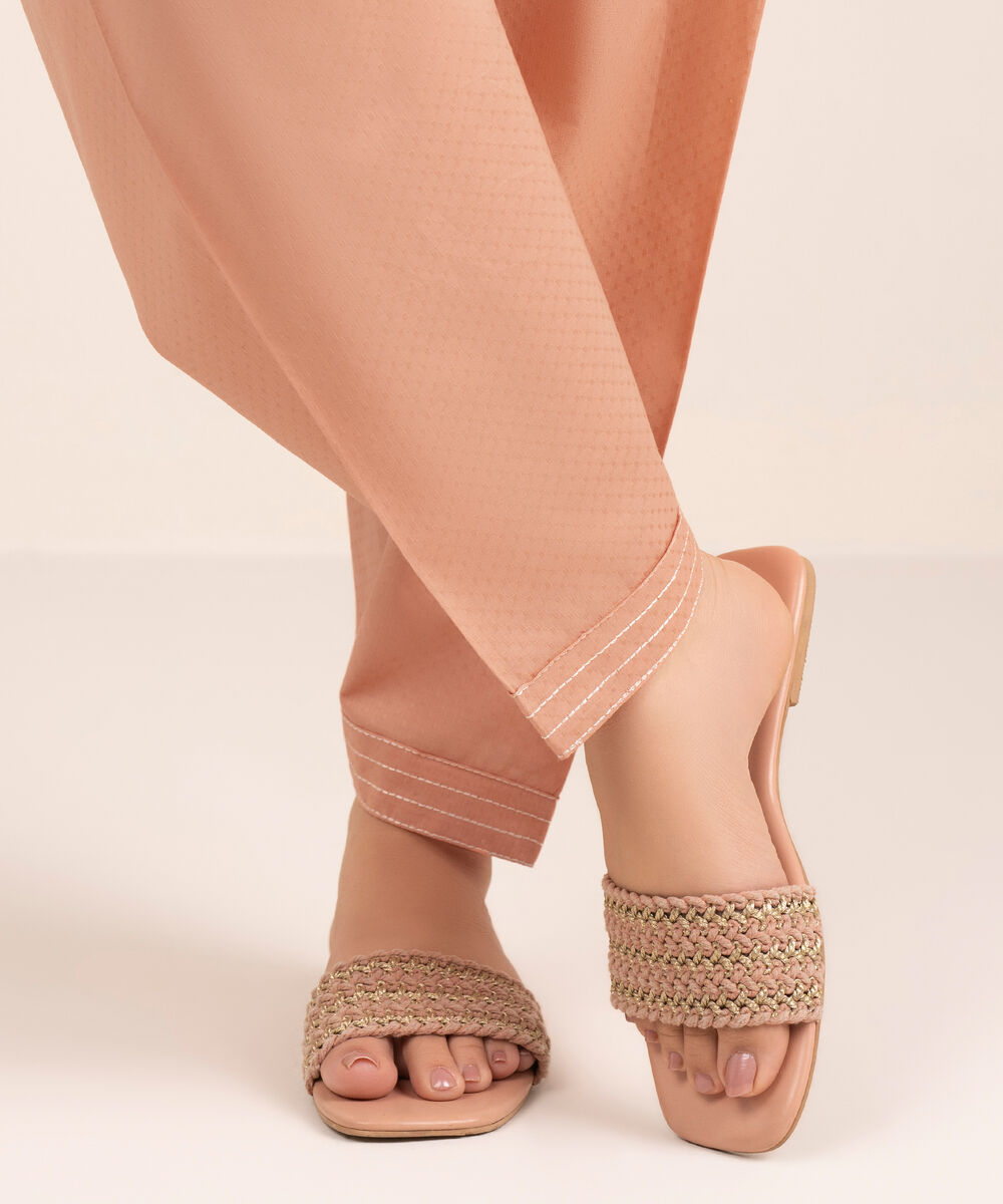 Women's RTW Dobby Embroidered Pink Skinny Shalwar