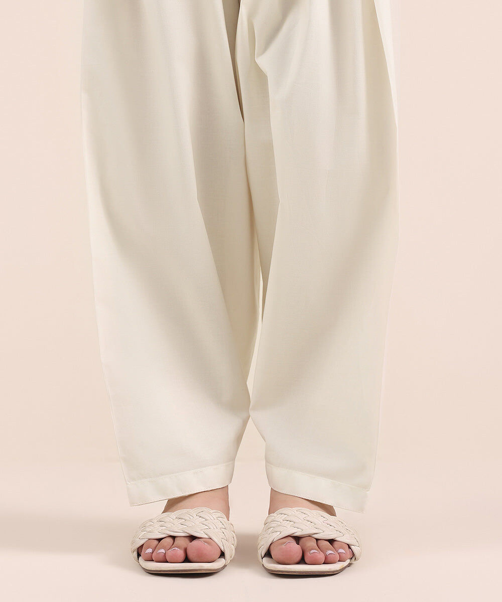 Woman - Off White Solid Cambric Shalwar