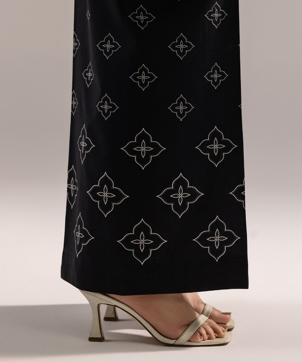 Women's RTW Cambric Printed Black Flared Pants