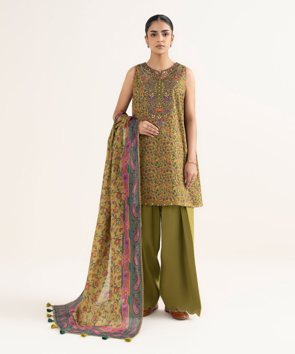 Women's Unstitched Lawn Printed Multi 3 Piece Suit