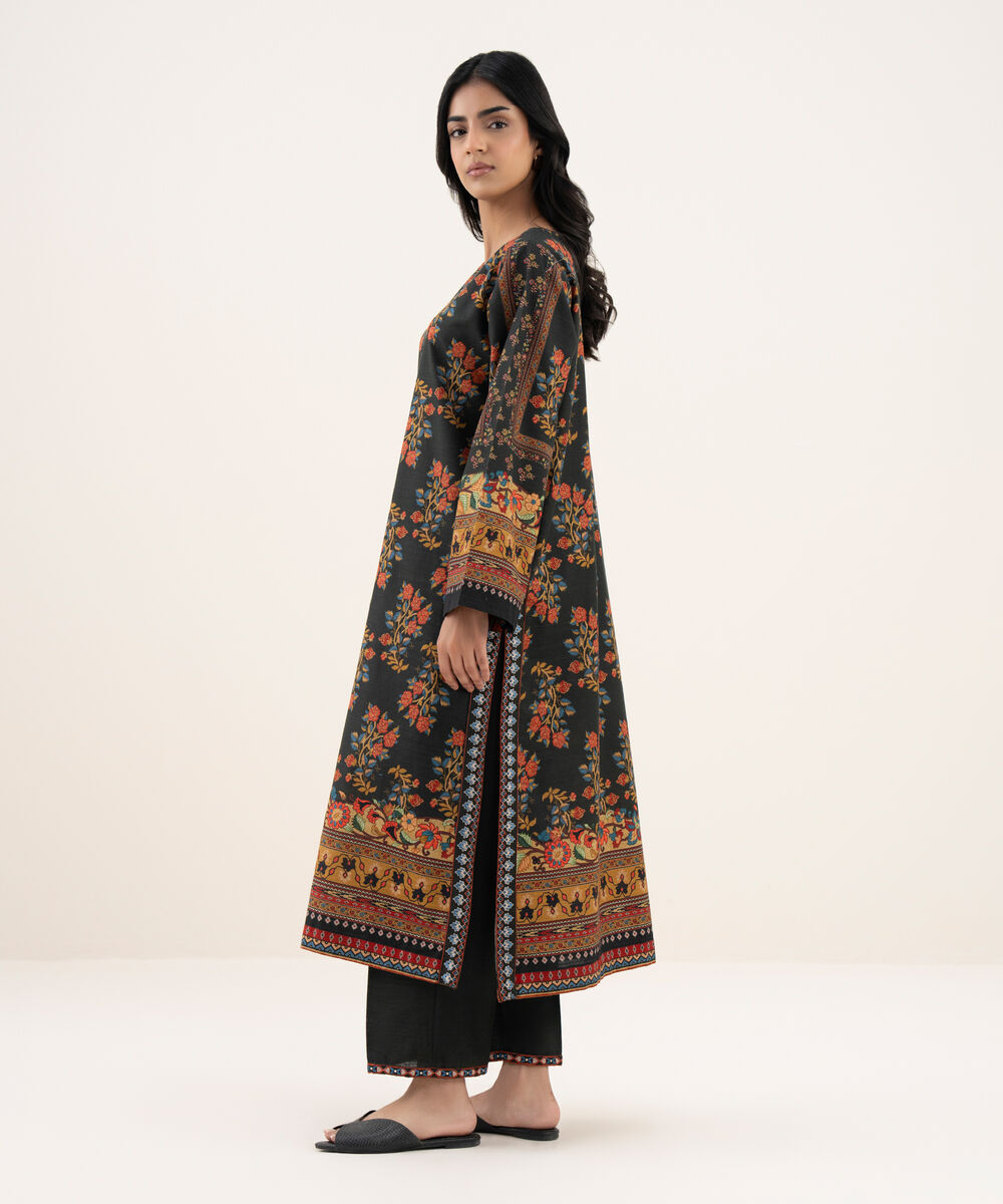 Women's RTW Khaddar Embroidered A-Line Black Shirt