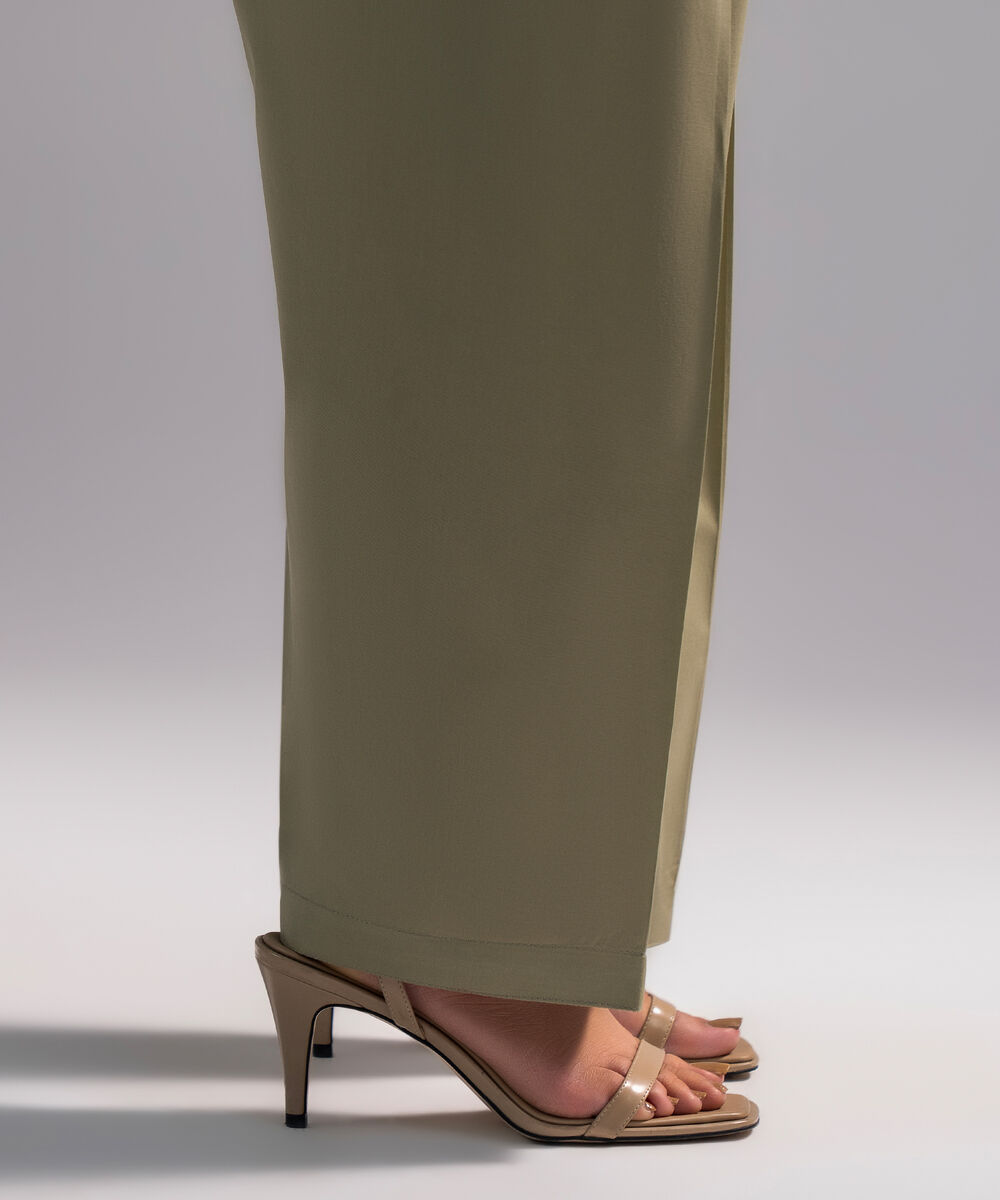 Women's RTW Cambric Solid Olive Green Shalwar