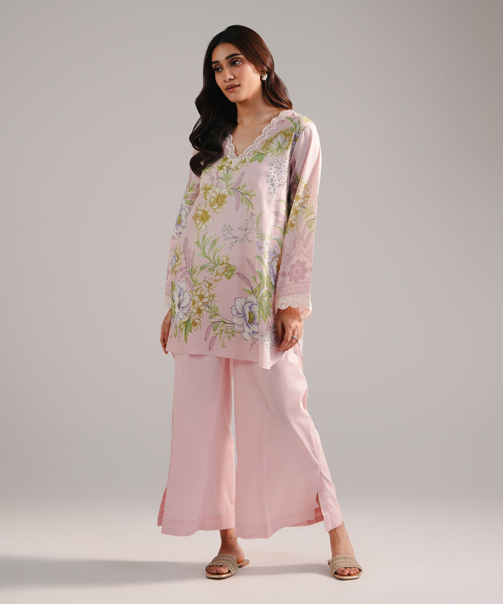 Women's RTW Lawn Embroidered Pink Straight Shirt