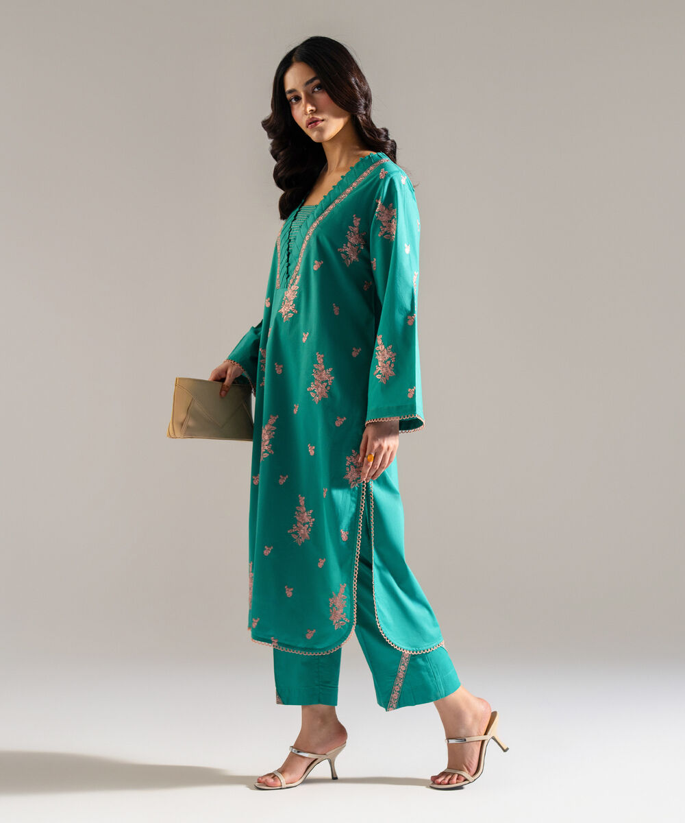 Women's RTW Lawn Embroidered Green  2 Piece Suit