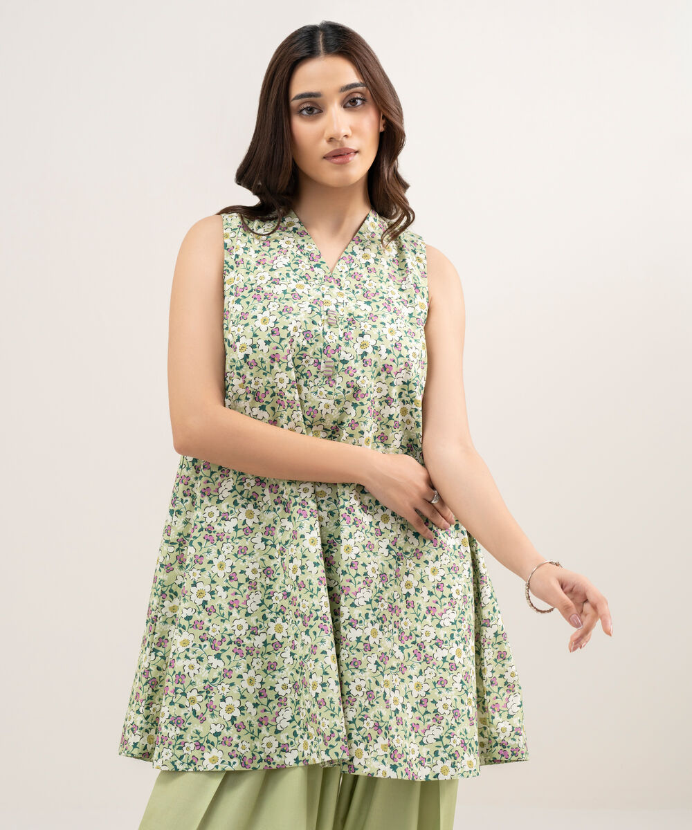Women's Unstitched Lawn Printed Green 2 Piece Suit