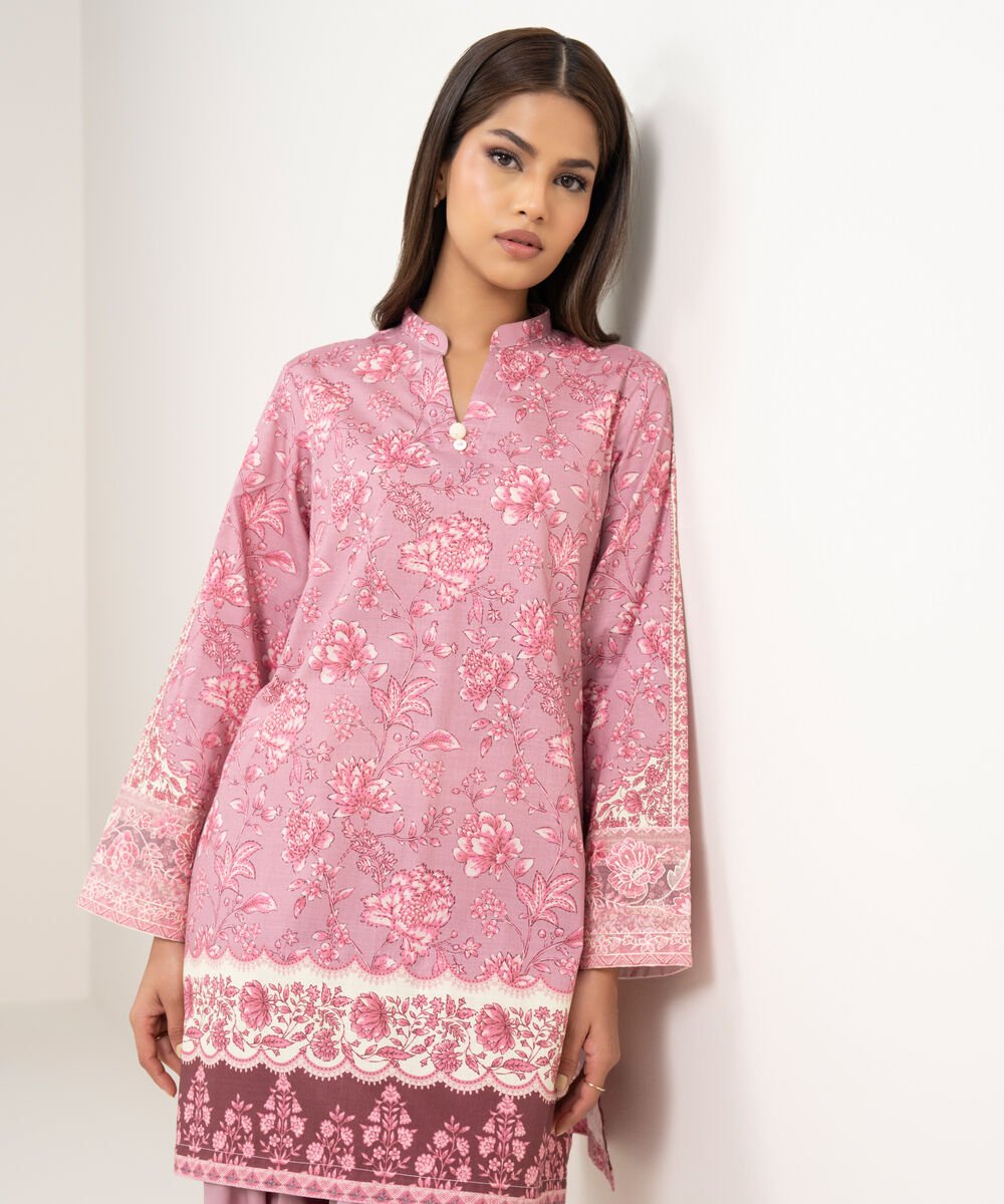 Women's RTW Cambric Embroidered Pink Straight Shirt