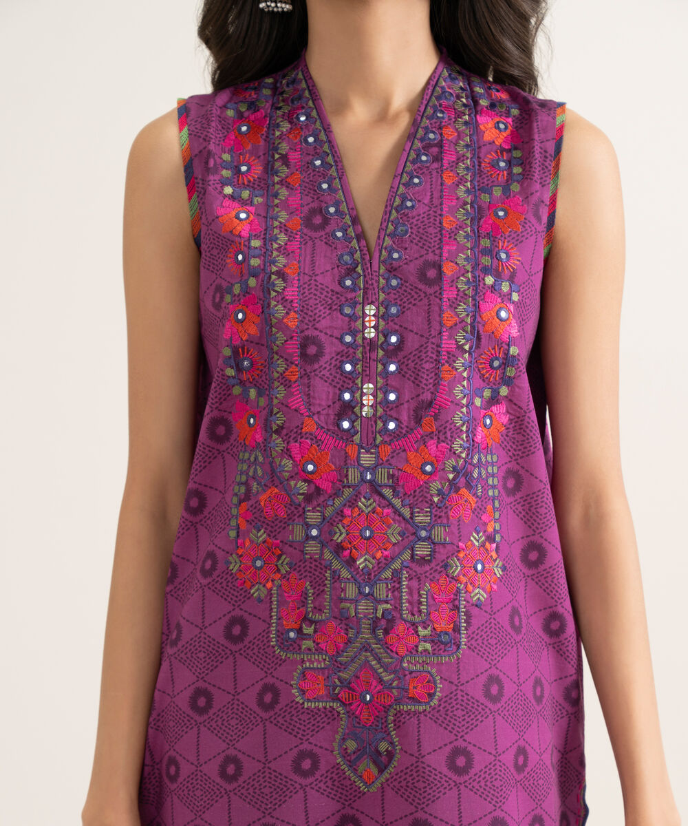 Women's Unstitched Lawn Embroidered Purple 3 Piece Suit
