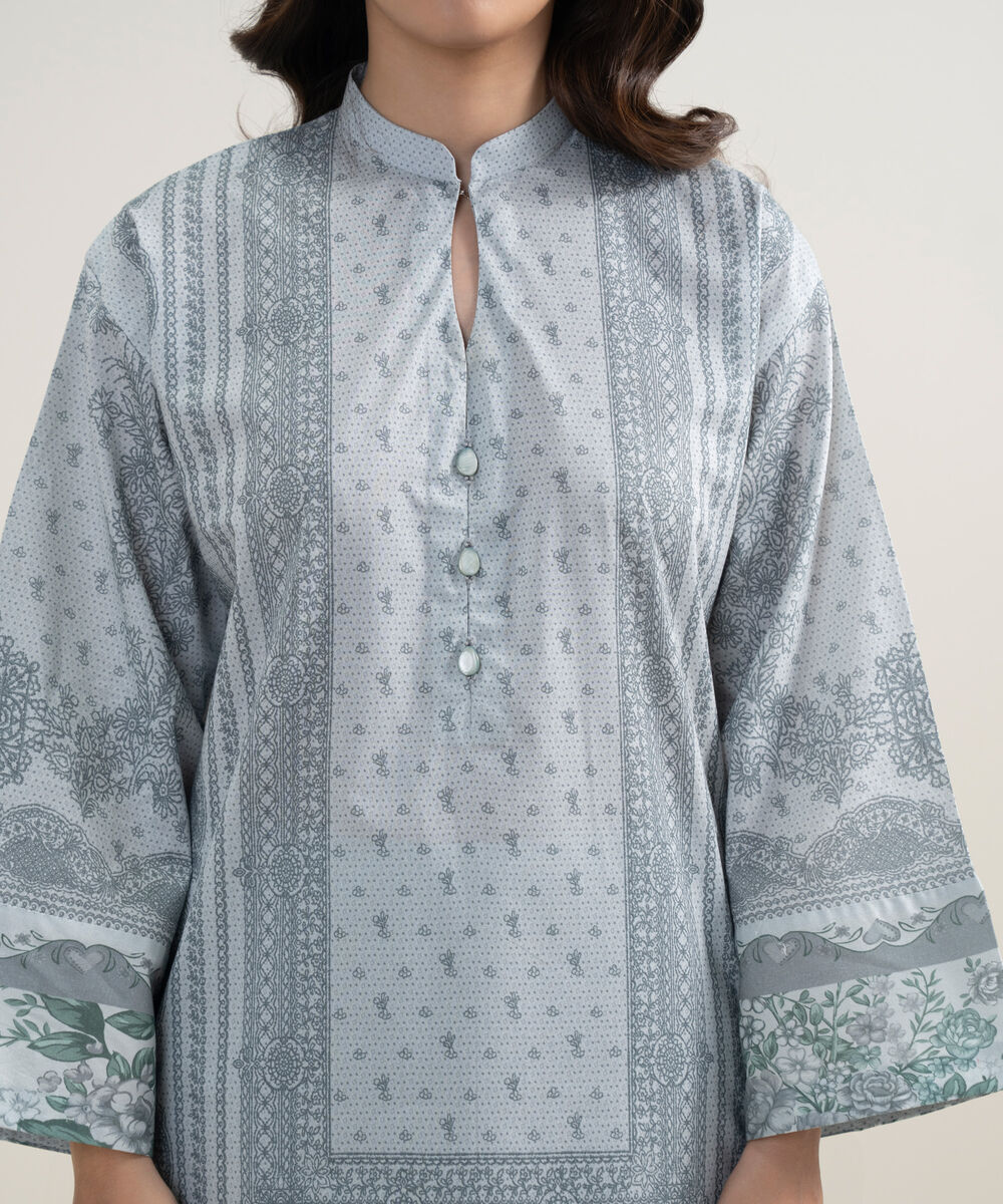 Women's Unstitched Lawn Printed Blue 3 Piece Suit