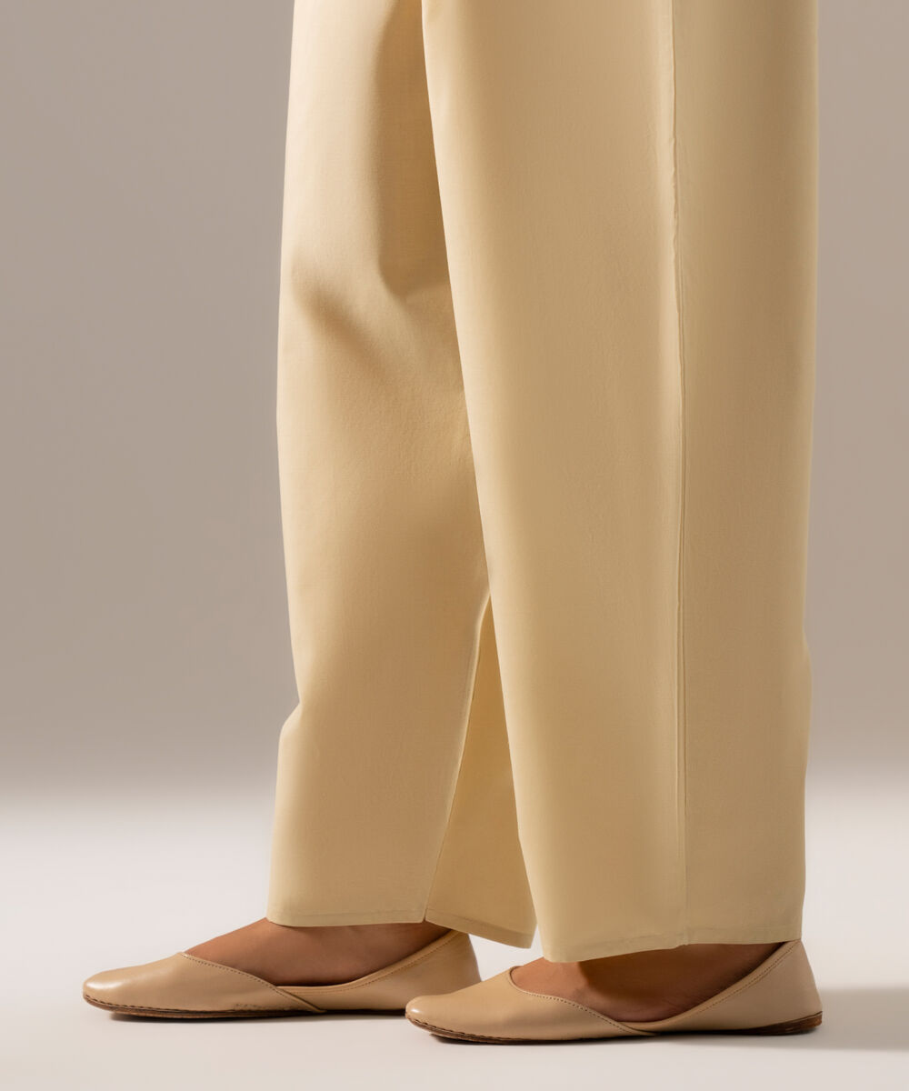 Women's RTW Cambric Solid Off White Regular Shalwar