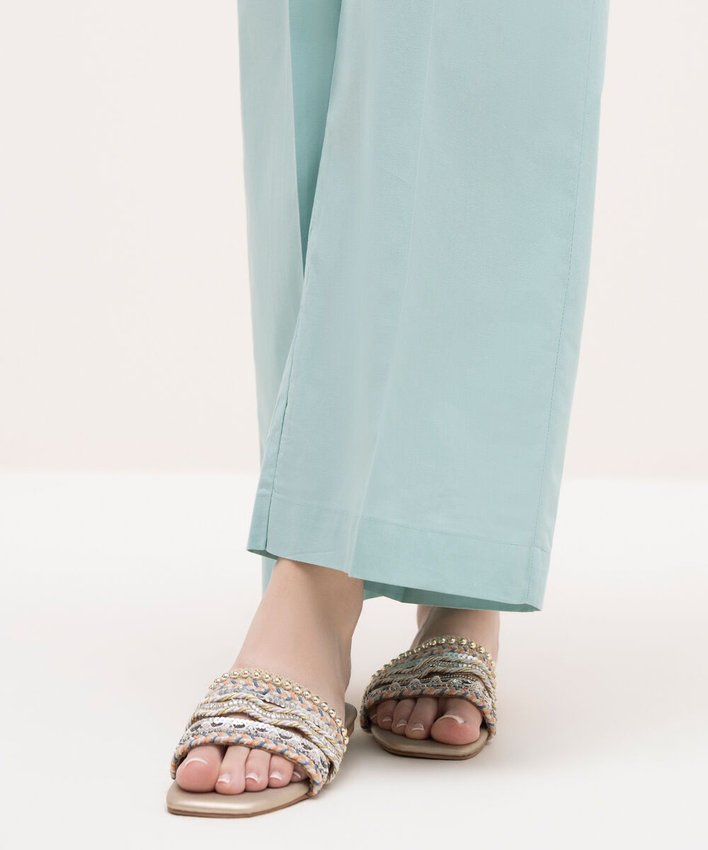 Women's RTW Cambric Teal Solid Straight Pants