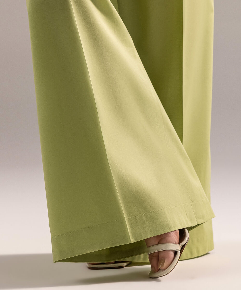 Women's RTW Cambric Solid Green Flared Pants