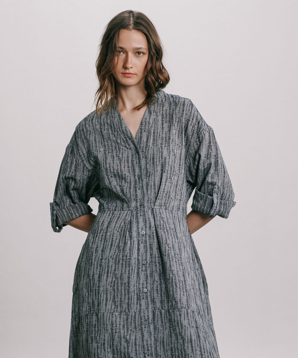 Women's Western Wear Blue Textured Denim Jacquard Dress