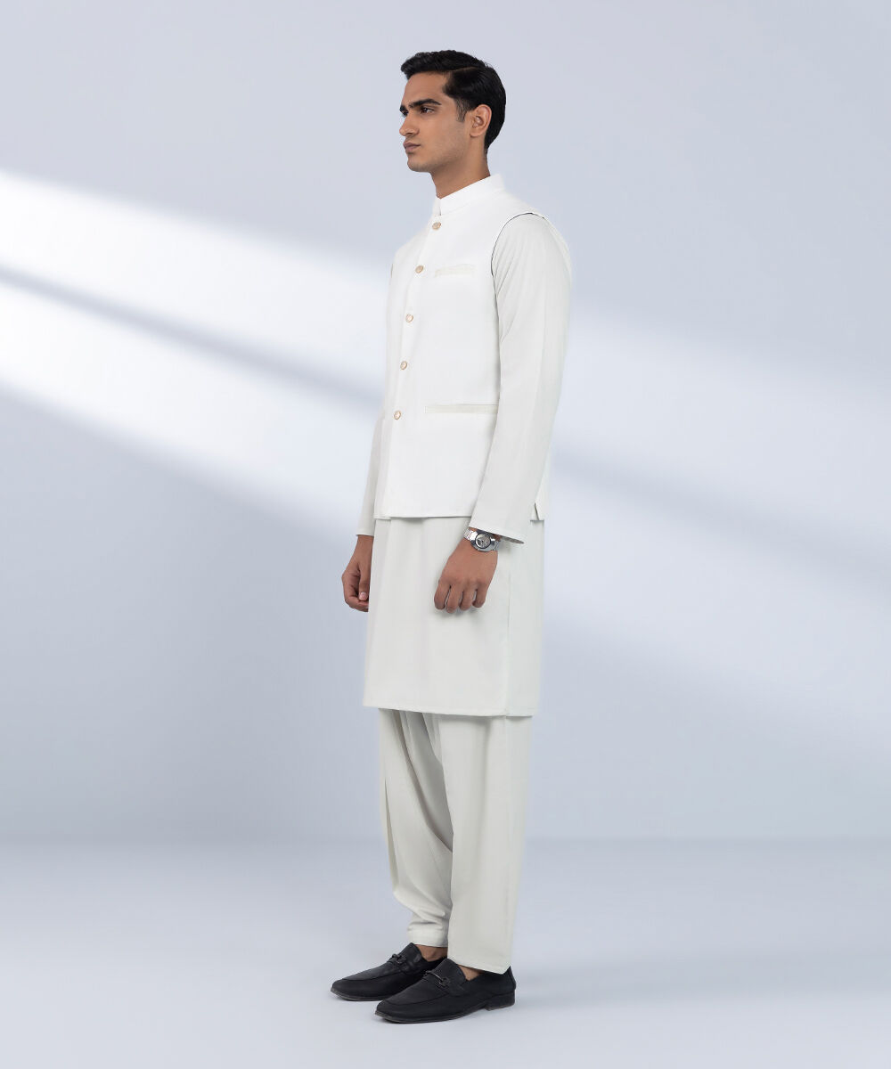 Men's Stitched Embroidered White Waistcoat