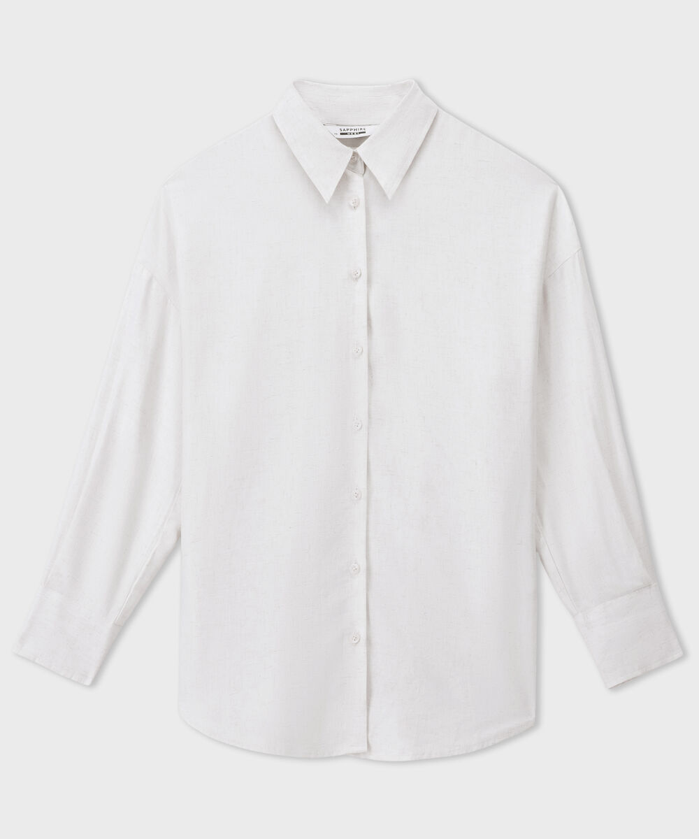 Women's Western Off-white Loose-Fit Linen Blend Shirt