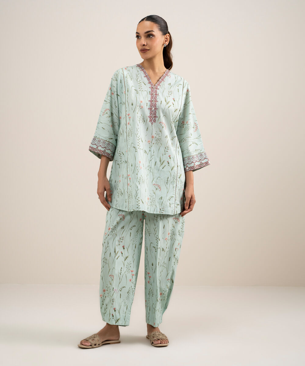 Women's Unstitched Lawn Printed Blue  2 Piece Suit