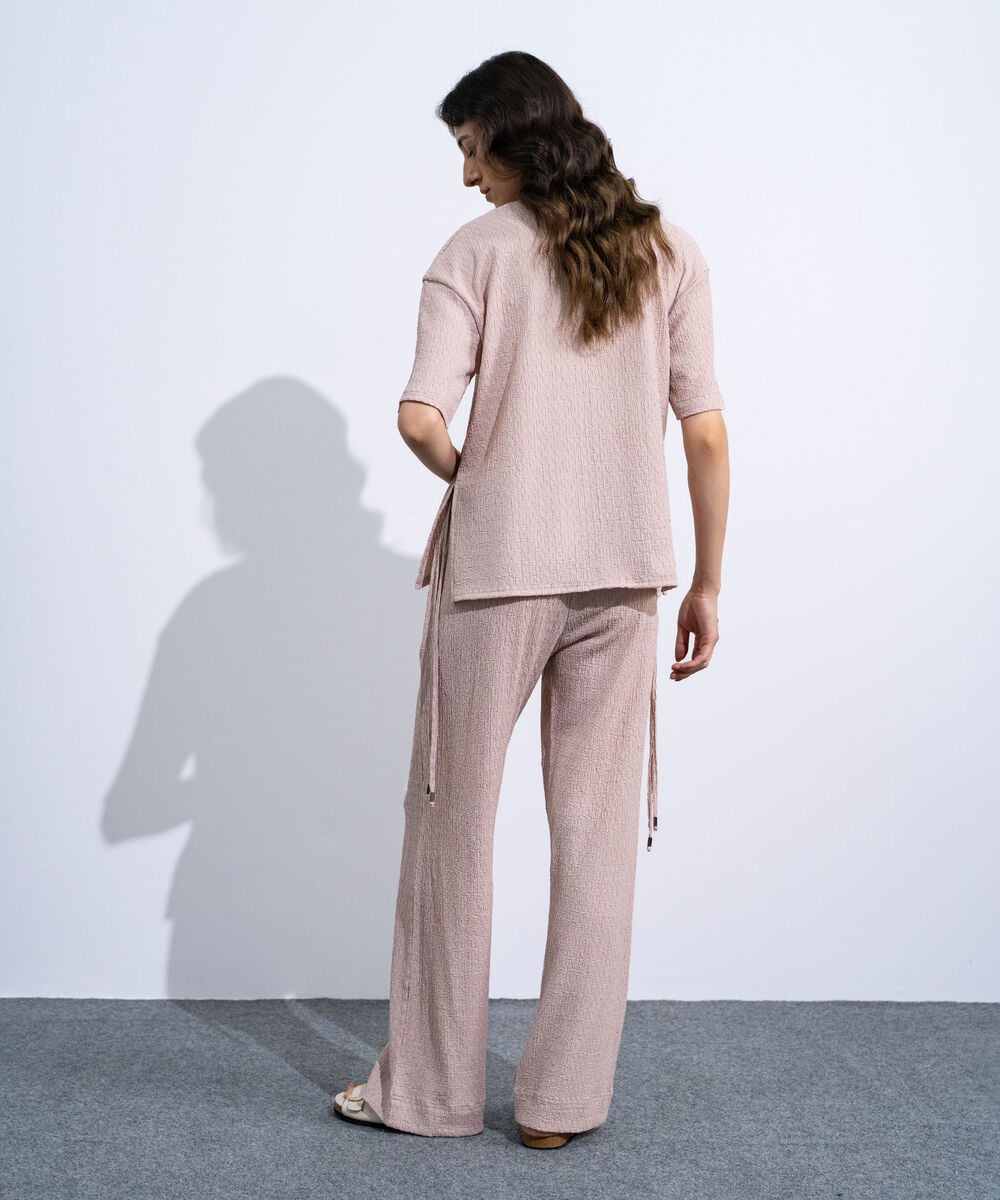 Women's Peach Loose Fit Textured T-Shirt