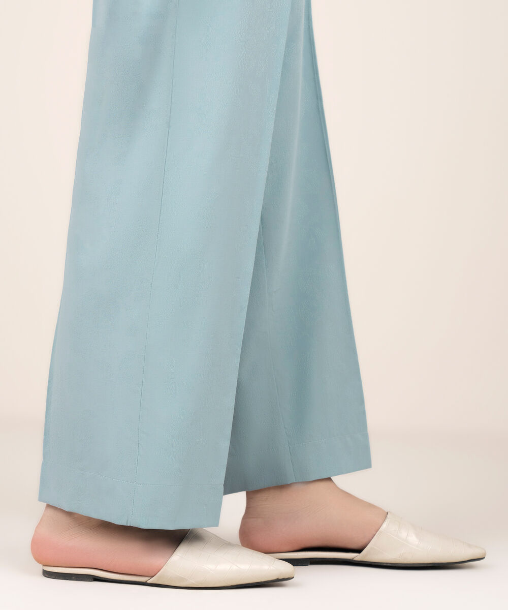 Women's RTW Self Jacquard Leno Solid Ice Blue Straight Pants