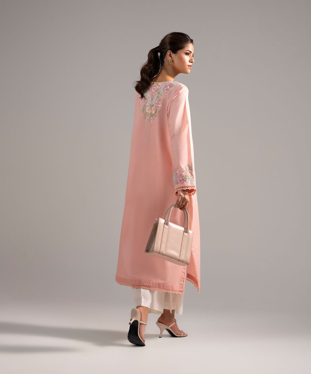 Women's RTW Zari Lawn Embroidered Pink A-Line Shirt
