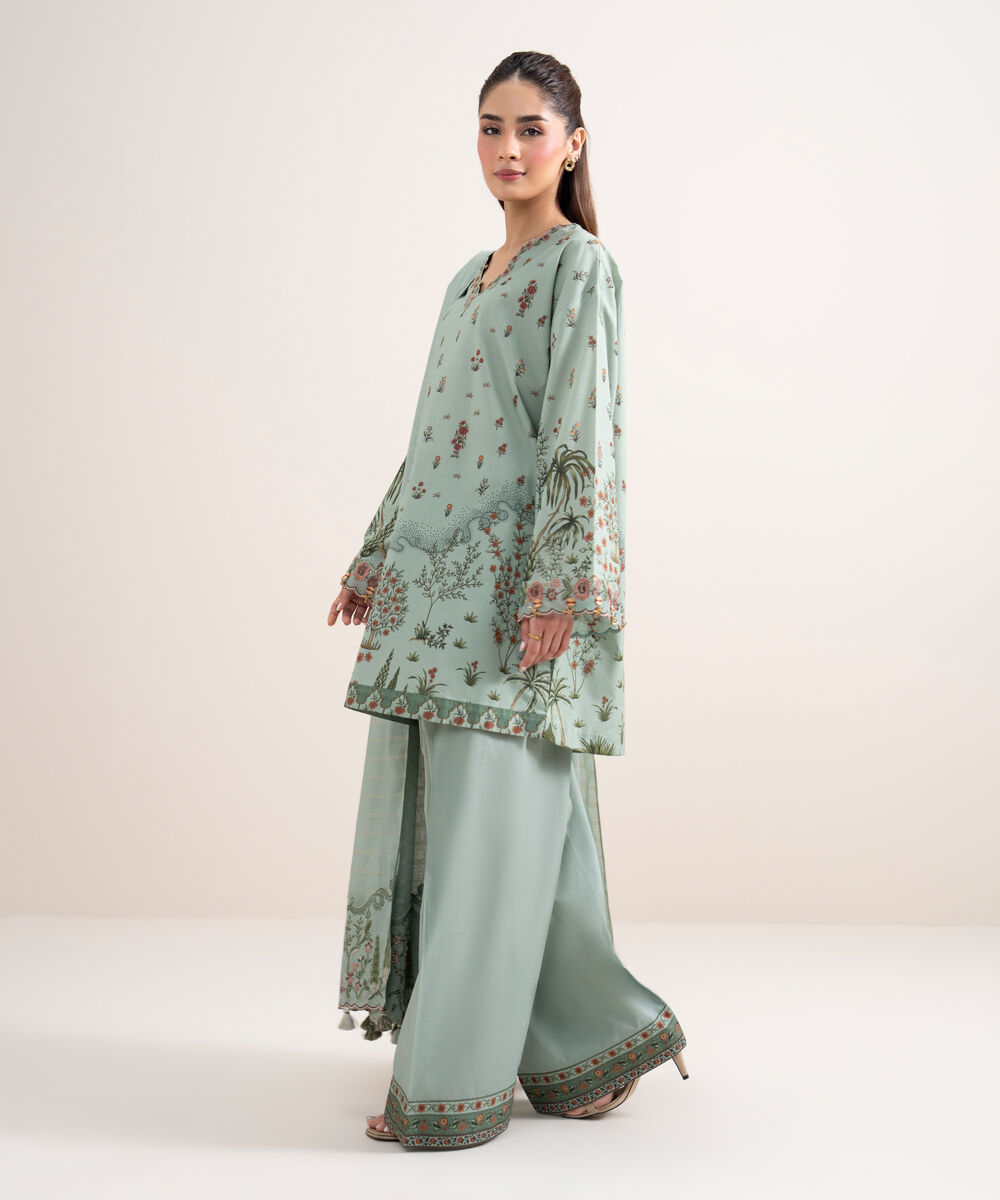 Women's Unstitched Lawn Embroidered Green 3 Piece Suit