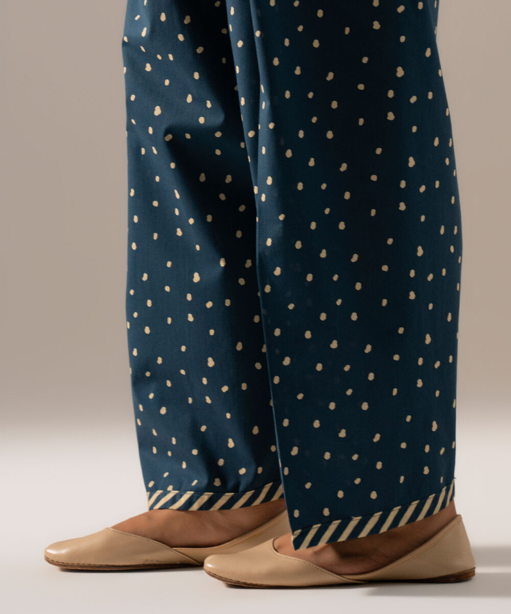 Women's RTW Cambric Printed Blue Regular Shalwar