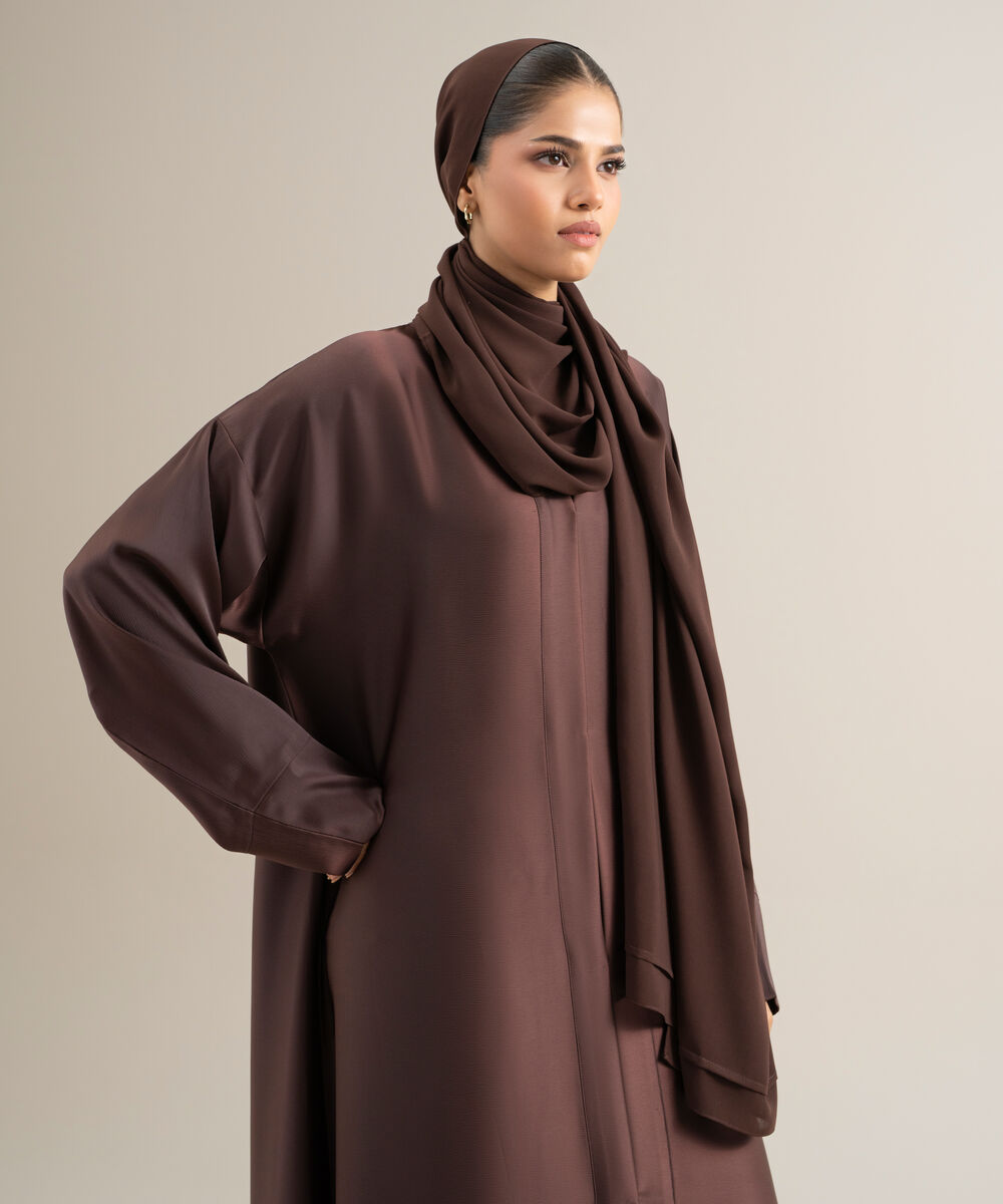 Women's Polyester Brown Regular Abaya Set