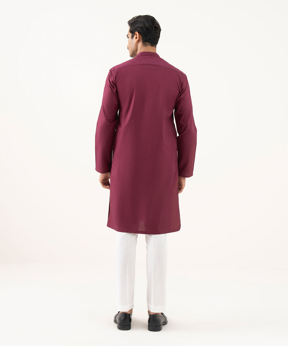 Men's 100% Cotton Embroidered Maroon Kurta
