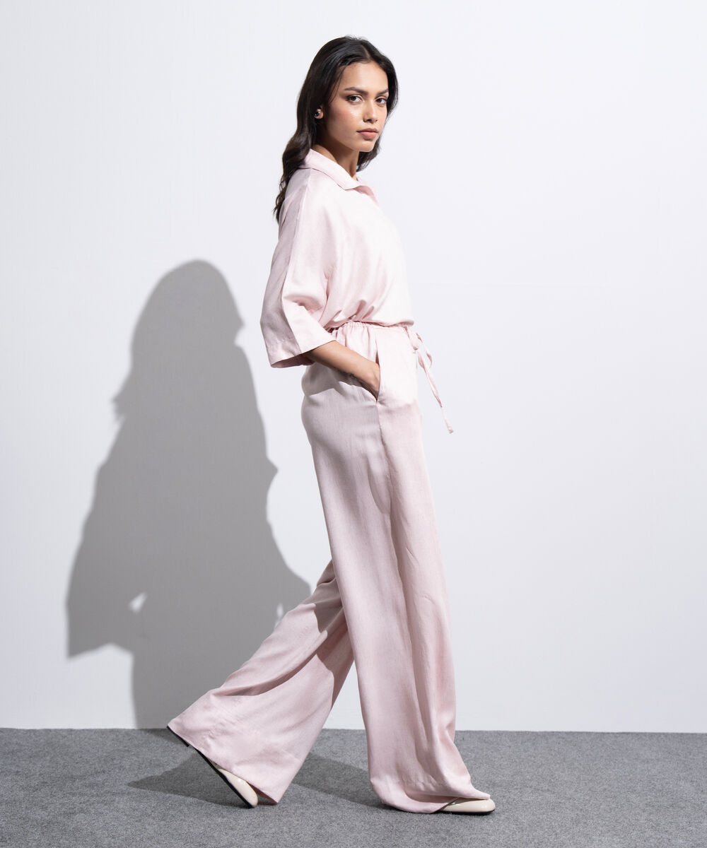 Women's Western Light Pink Wide Leg Pull-On Trousers