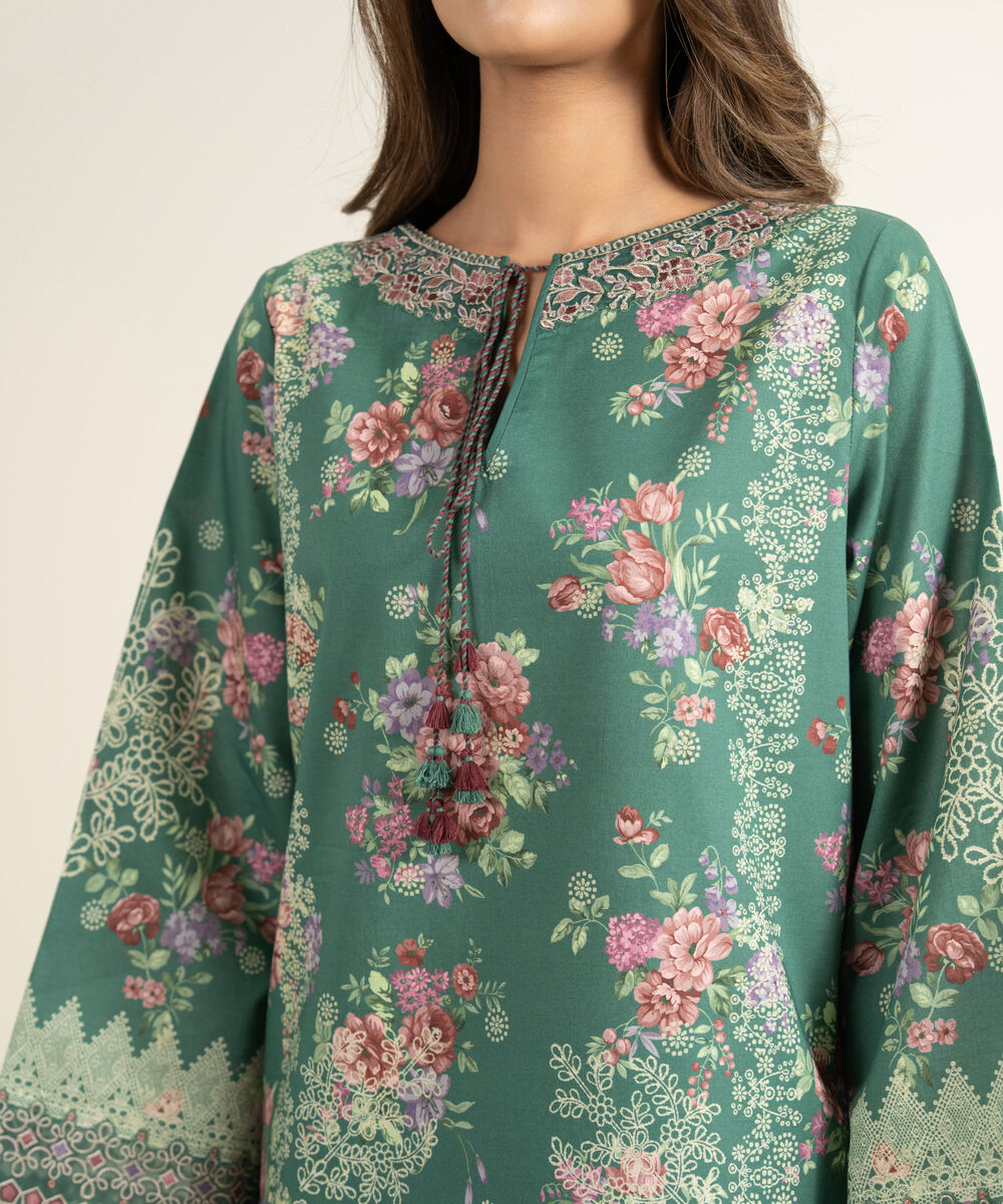 Women's Unstitched Lawn Embroidered Green 3 Piece Suit