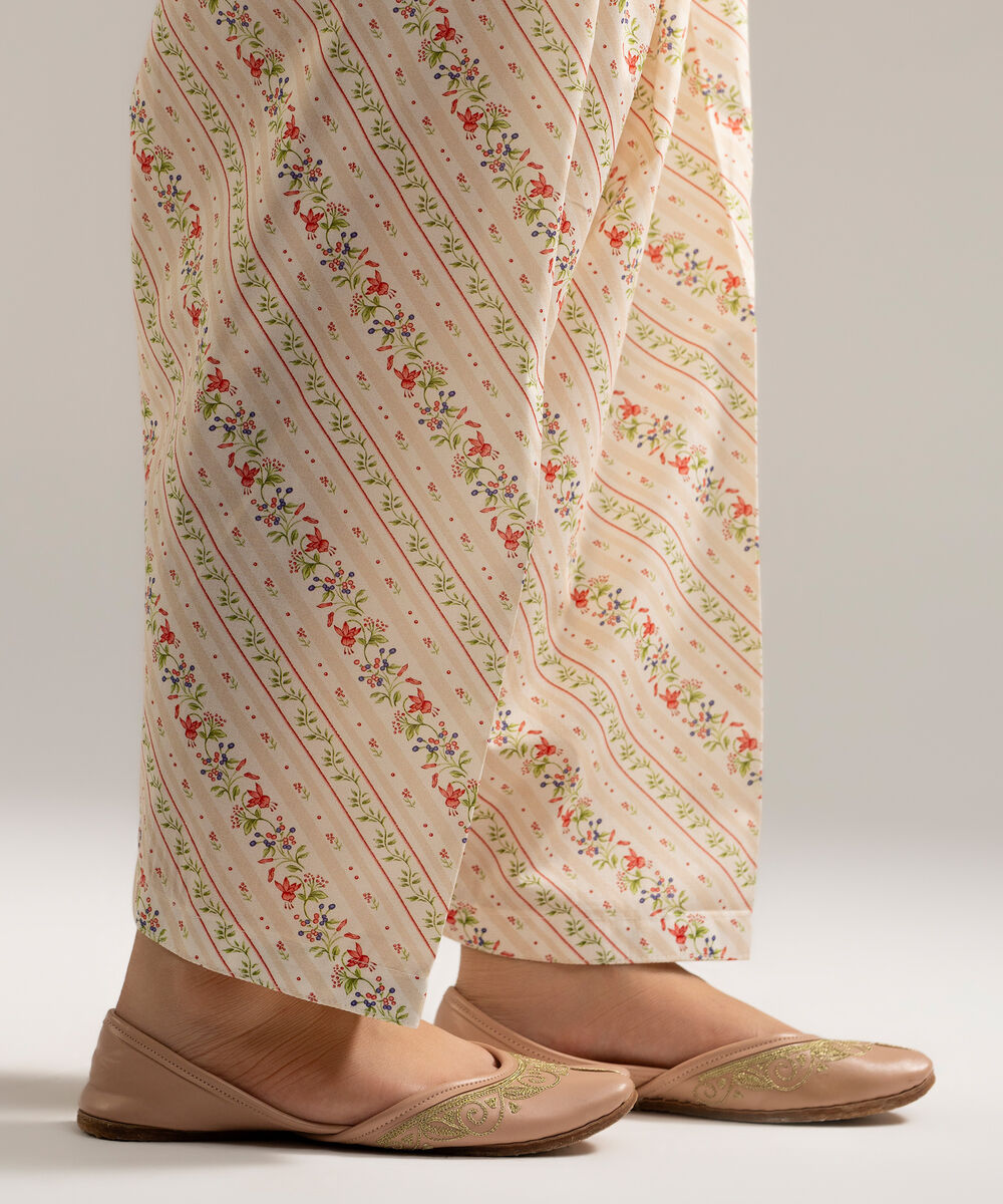 Women's RTW Cambric Printed Off White Shalwar
