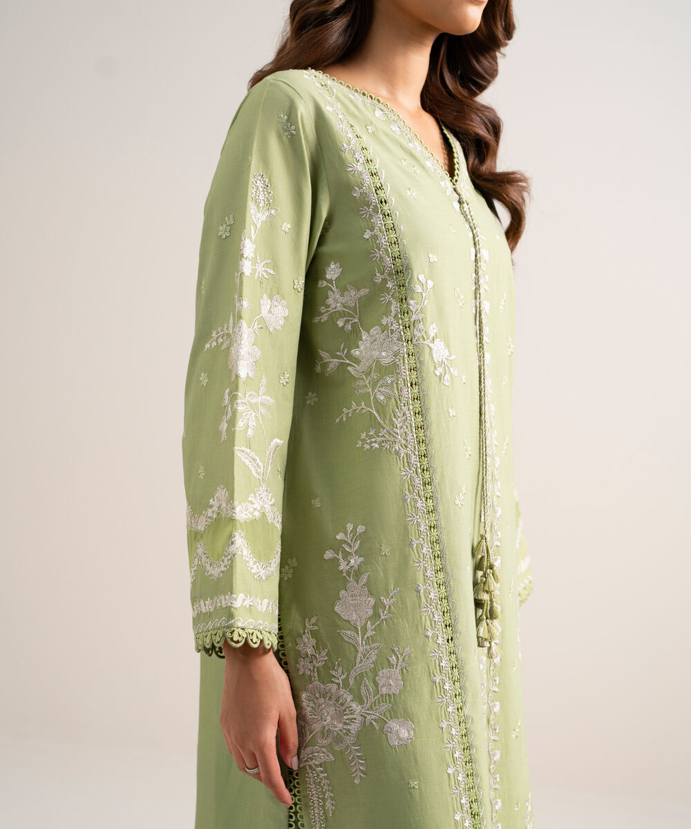 Women's Unstitched Textured Lawn Embroidered Green 3 Piece Suit