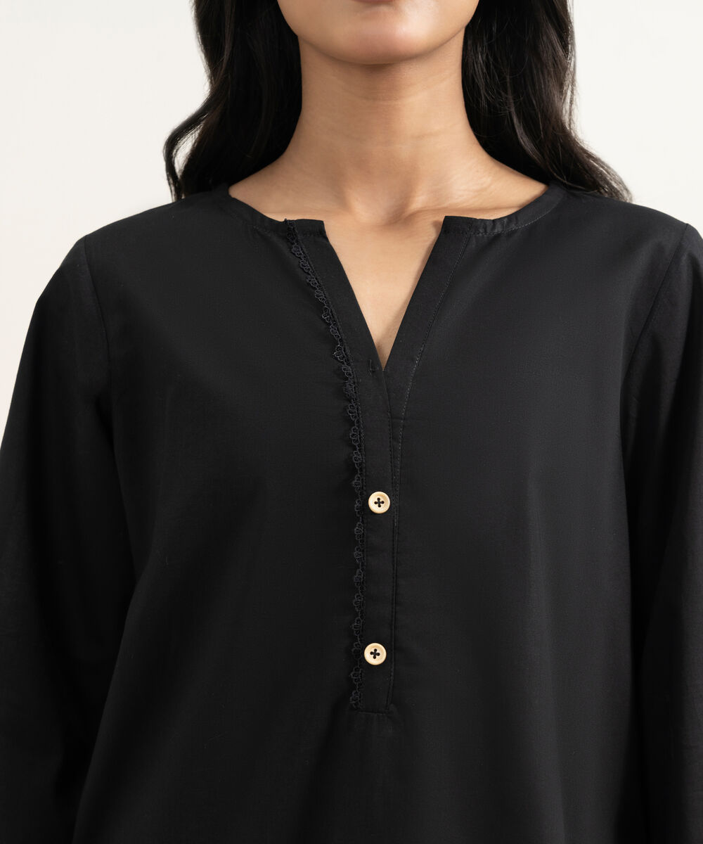 Women's RTW Cambric Solid Black Straight Shirt