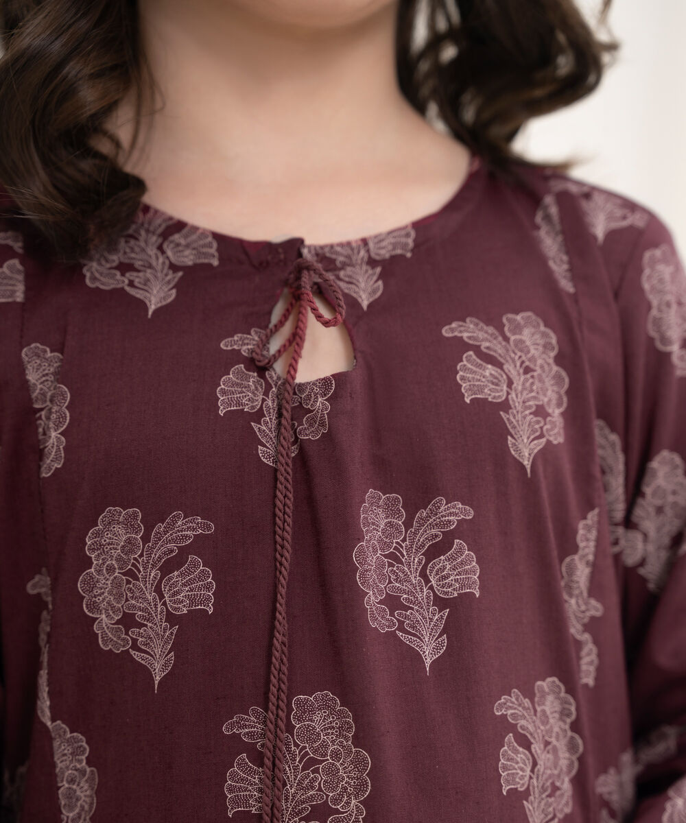 Girl's Cotton Viscose Printed Red 2 Piece Suit