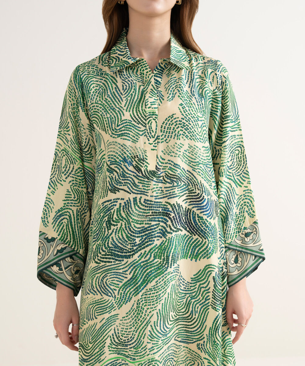 Women's RTW Premium Grip Printed Green Kaftan
