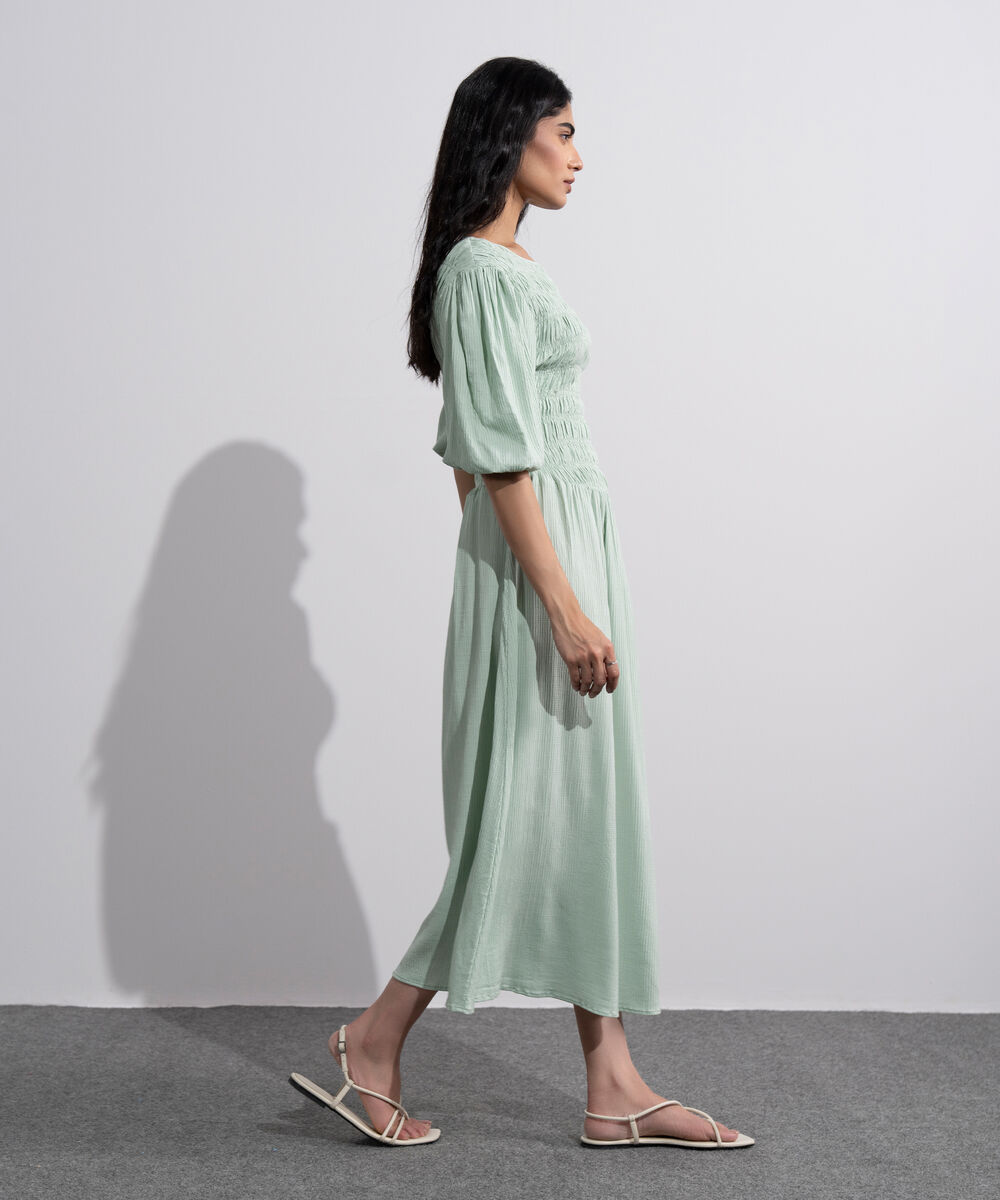 Women's Mint Green  Smocked Seersucker Dress