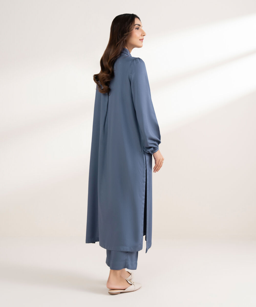 Women's RTW Bedford Solid Straight Steel Blue Shirt