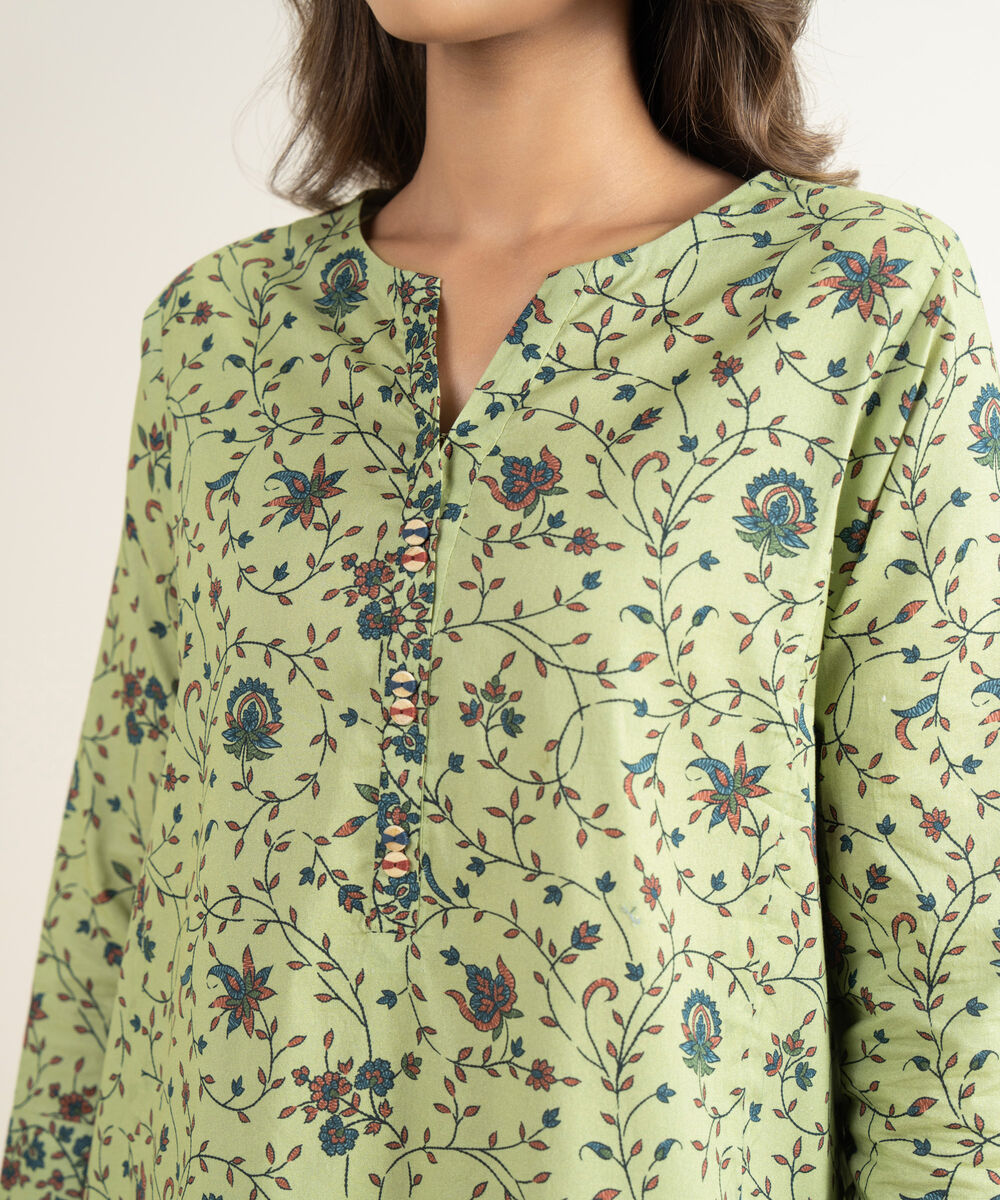Women's Unstitched Lawn Printed Green 3 Piece Suit