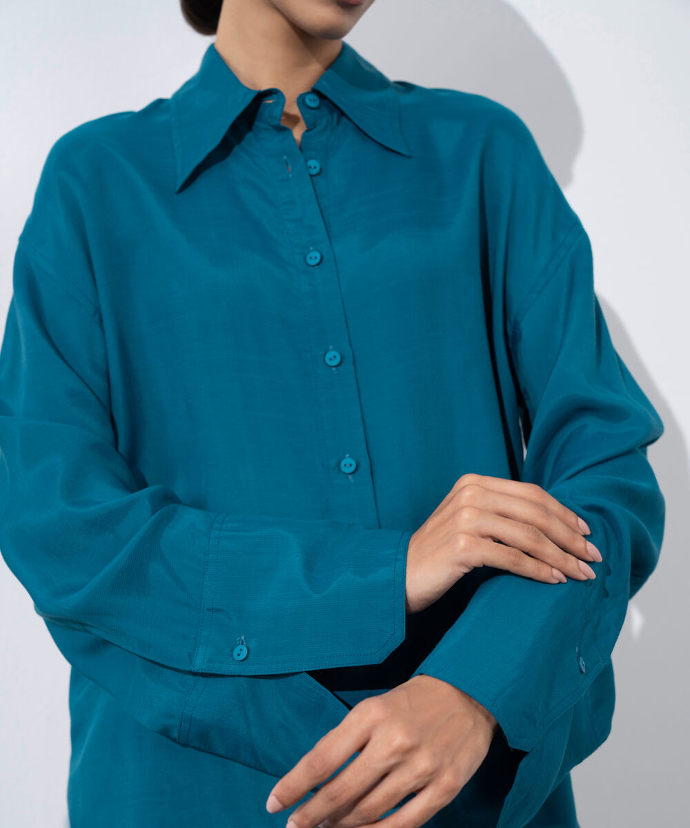 Women's Western Wear Zinc Button Through Shirt With Exaggerated Cuffs