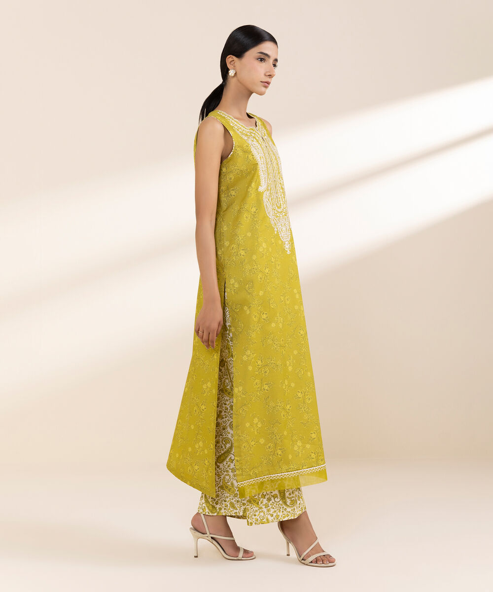 Women's Unstitched Lawn Embroidered Yellow 2 Piece Suit