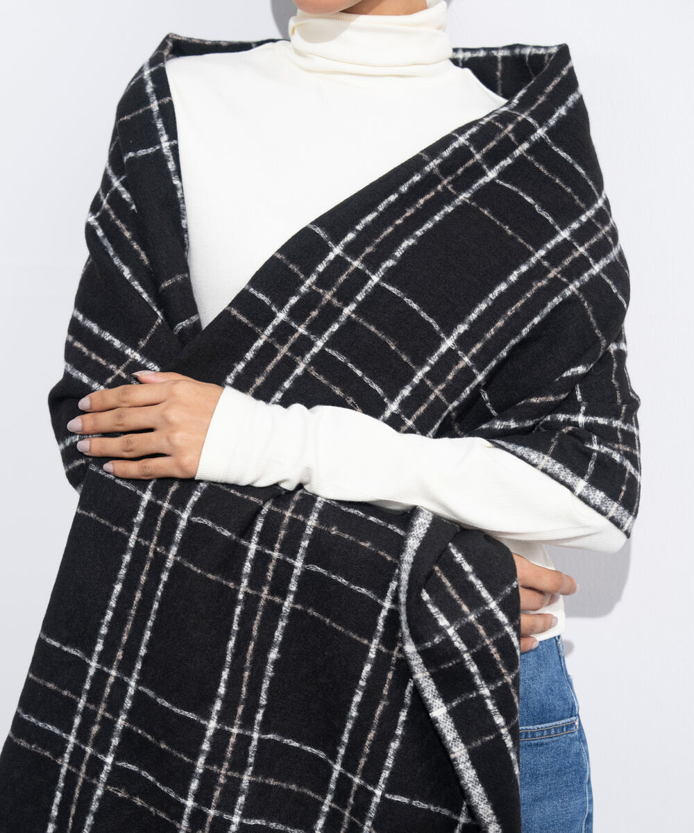 Women's Western Wear Black Plaid Woollen Scarf