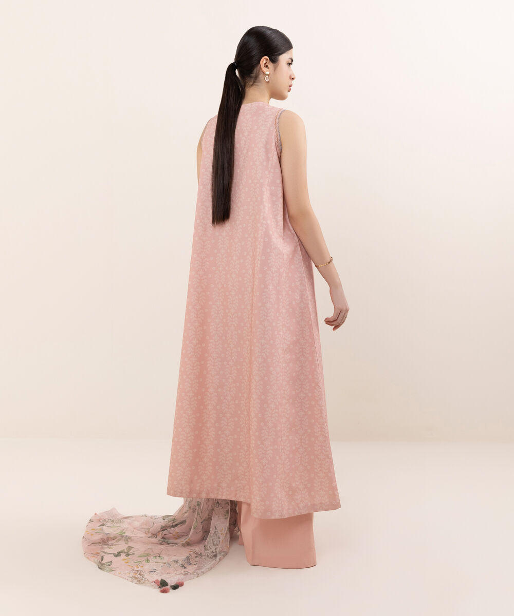 Women's Unstitched Cotton Embroidered Pink Three Piece Suit