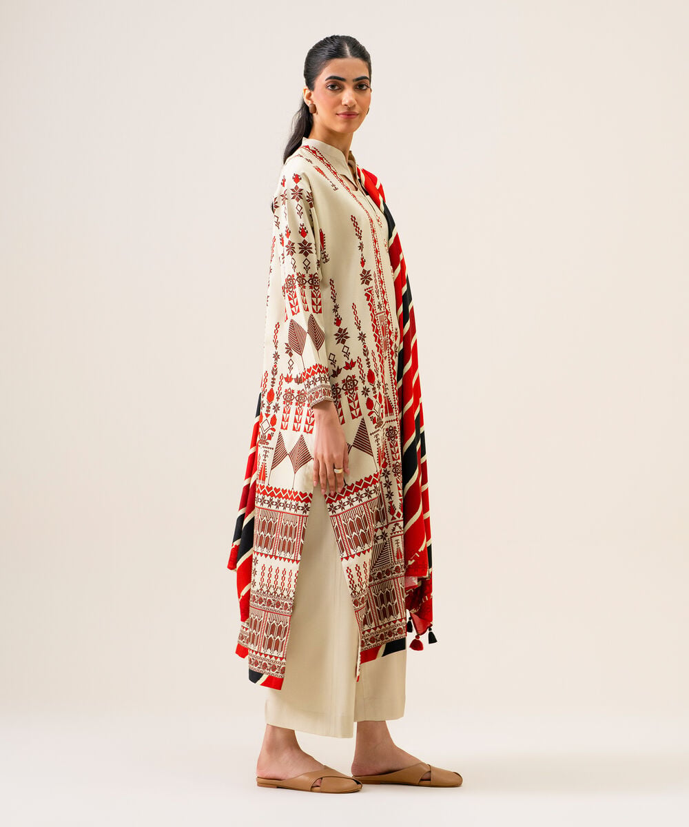 Women's Unstitched Viscose Linen Printed Multi 3 Piece Suit