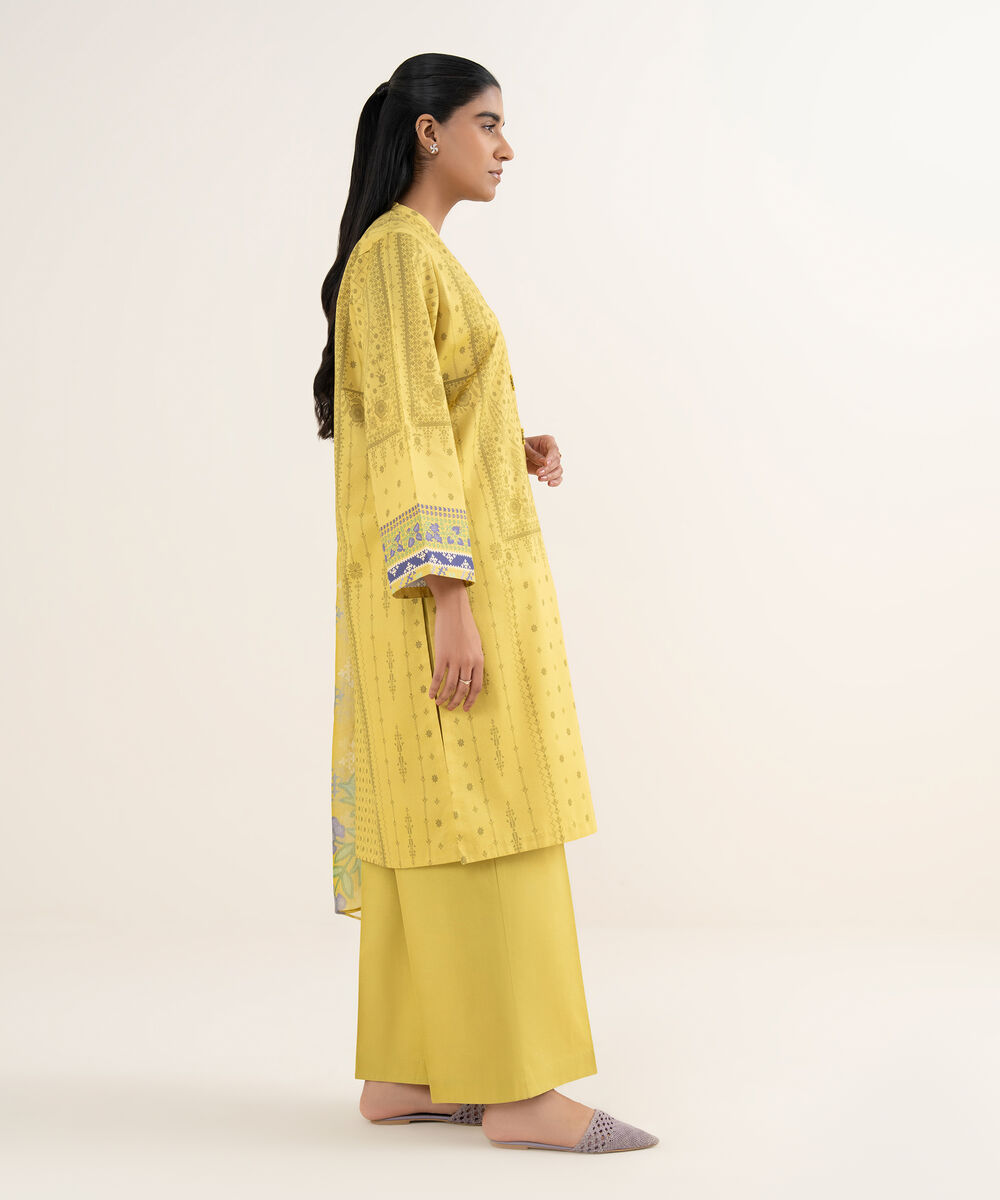 Women's Unstitched Lawn Printed Yellow 3 Piece Suit