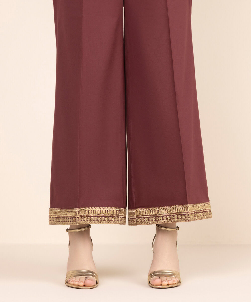 Women's RTW Cambric Red Embroidered Flared Pants