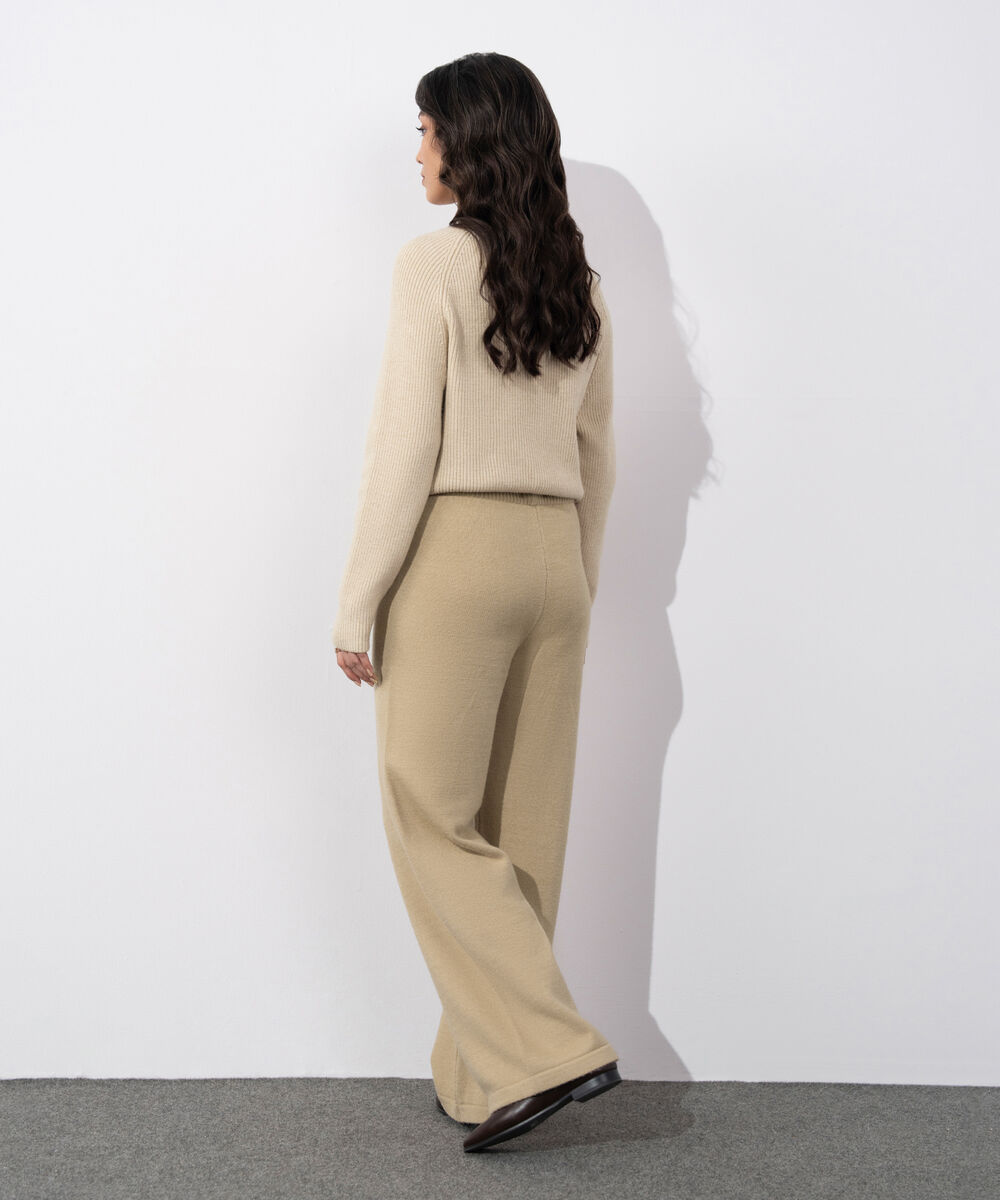 Women's Western Wear Beige Pull On Long Knit Trouser